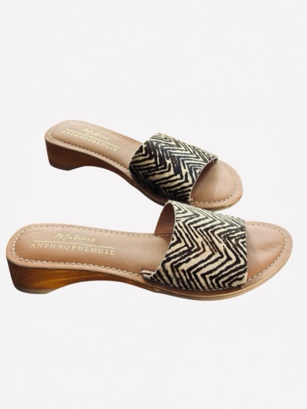 Anthropologie NWOT Matisse Havana Zebra Ponyhair Leather Slide Sandals Size 6